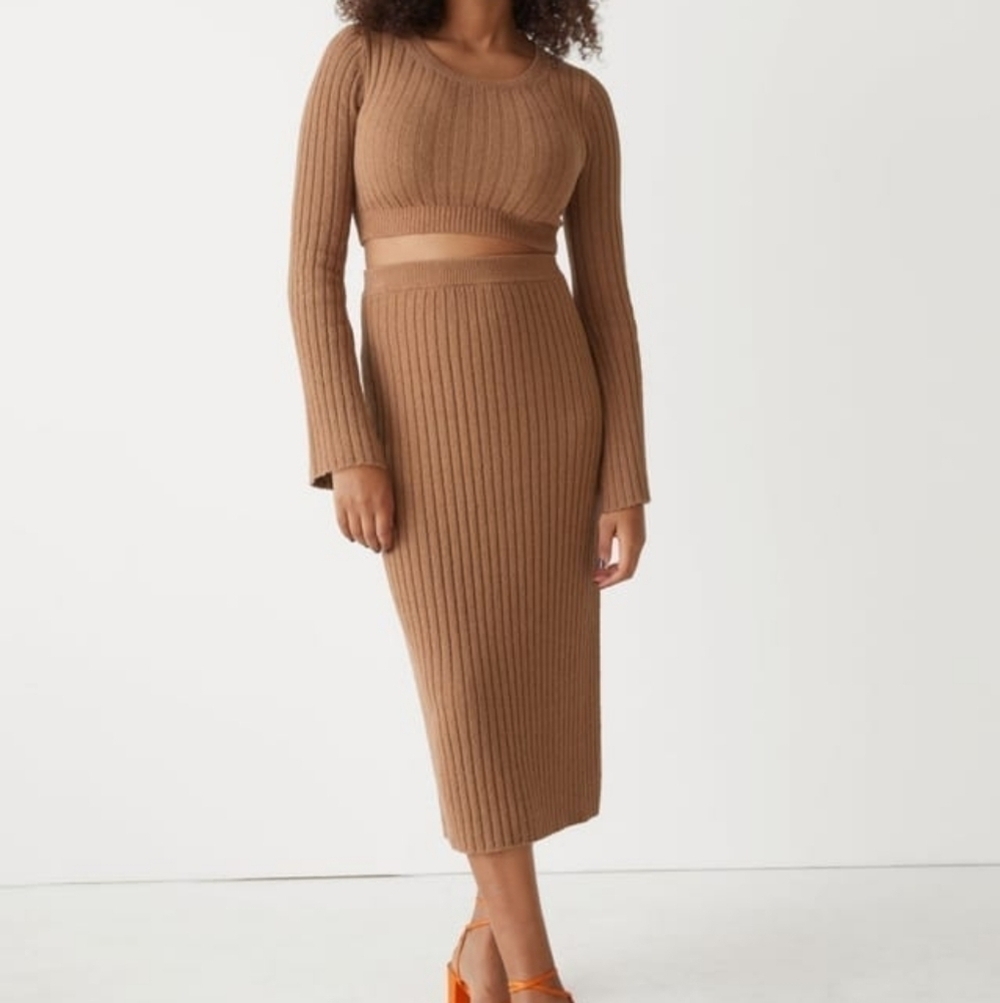 & Other Stories Rib Knit Midi Skirt Set L NWT